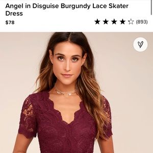 Lulus Angel in Disguise Burgundy Lace Skater Dress